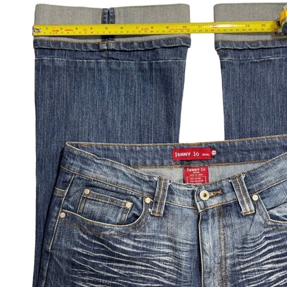 JENNY JO Dark Distressed Jeans Women's 17/18 Hirise Cuffs Whitewash Whiskering - Picture 15 of 16